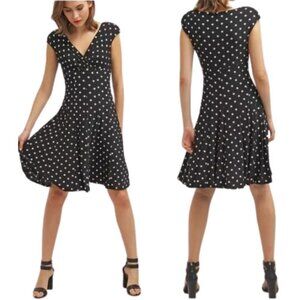 Lauren Ralph Lauren V-Neck Polka Dot Fit & Flare Dress Women's 10 Black White